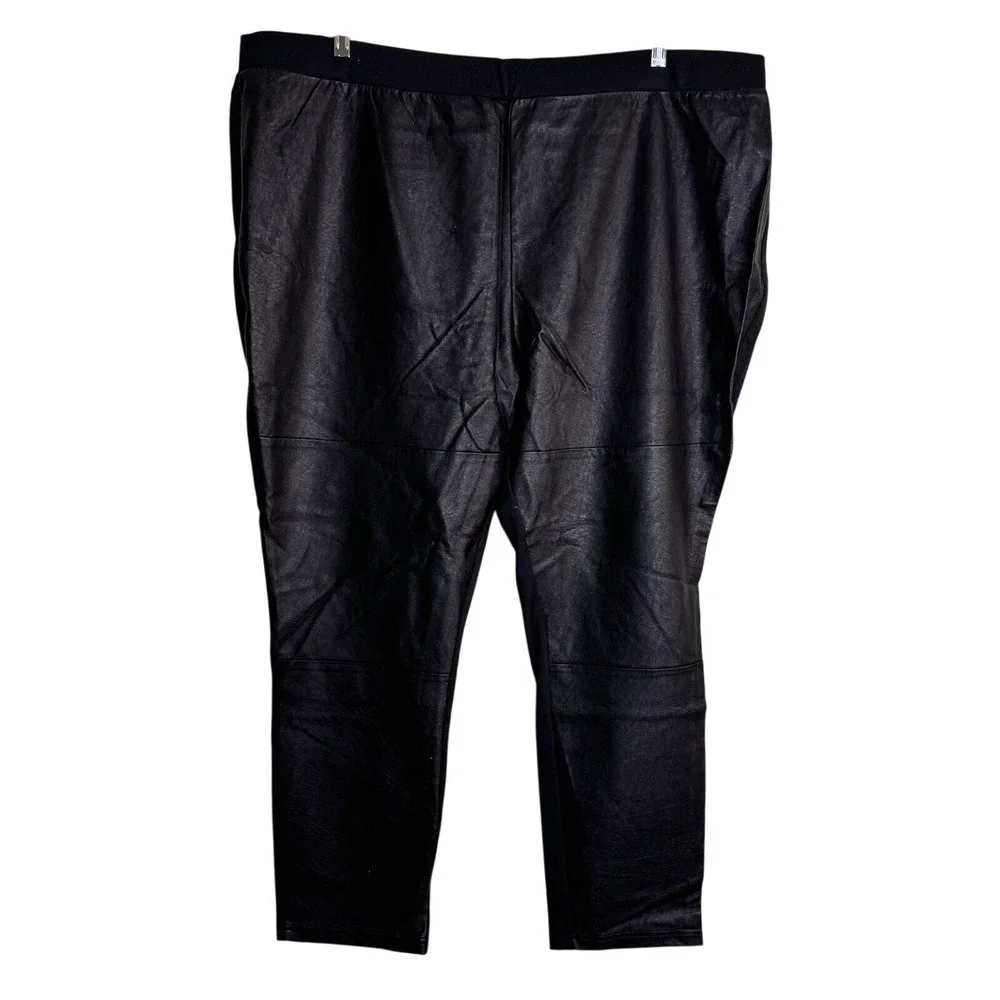 Nancy O'Dell Faux Leather Front Pants 3X Black Mixed Media Ponte Back Pull On